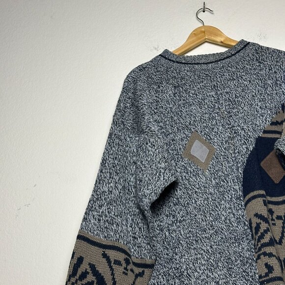 VTG Playboy Knit Abstract Grey 90s Sweater Men L Classic Prep Comfy Coral - Picture 6 of 14